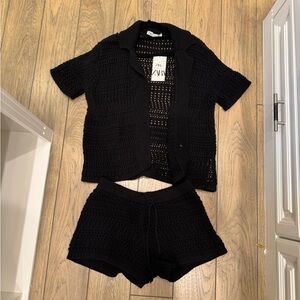Zara Black Knit Cardigan & Shorts Summer Set